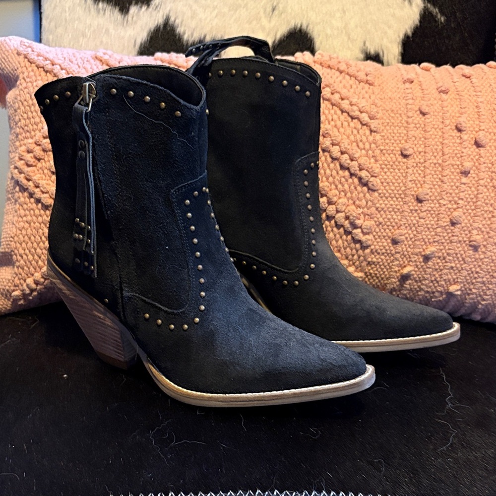 Dingo Black Suede Ankle Booties with Studs